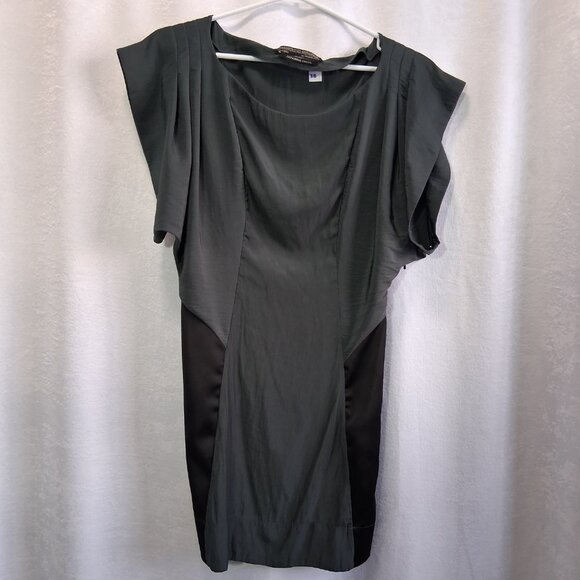 35. All Saints Silky Ruffle Sleeve Werbovy Hip Hugging Mini Dress Grey & Black 6 - Picture 4 of 7